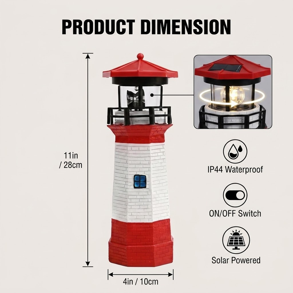 Phare solaire rouge et blanc a - Outdoor Lighting Dusk To Dawn avis et prix